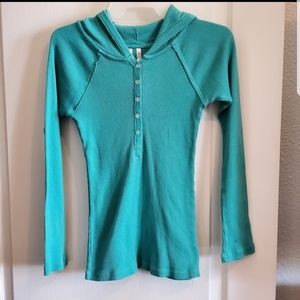 Girl's Teal Green Termal Pullover w/Hood